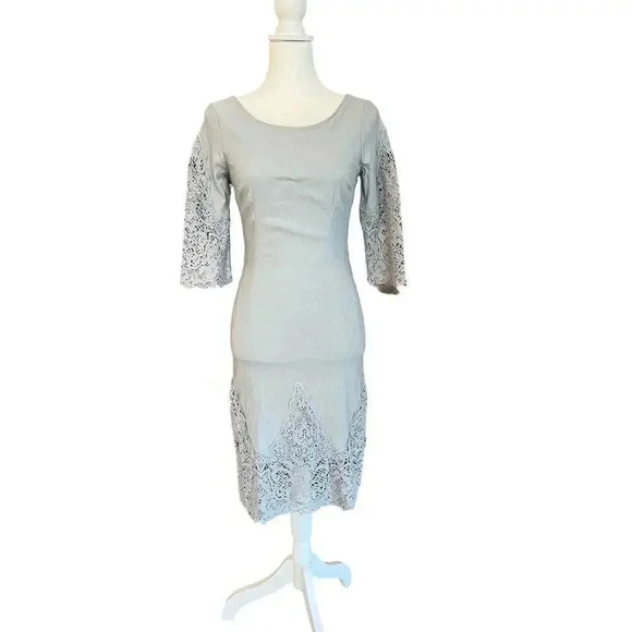 Lulus dress baby blue fitted with crocheted lace detail size large - Picture 4 of 10